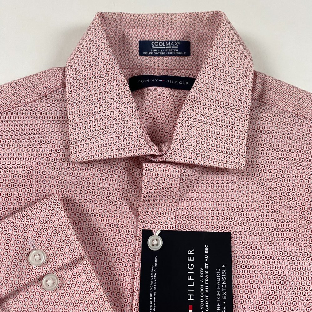 NWT Tommy Hilfiger CoolMax Slim Fit Stretch Shirt Mens Small 14.5  32/33 Red